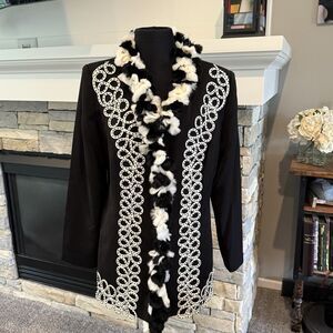 Donna Vinci Couture Women's Blazer Jacket Black Sz 12 Vintage Removable Fur Trim